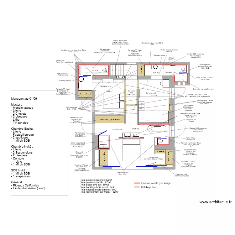 Roc Mer RDC - Agencement + Mat&eacute;riaux. Plan de 