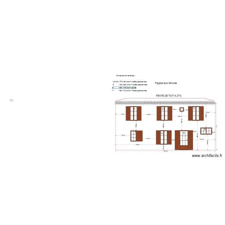 facade sud. Plan de 0 pièce et 0 m2