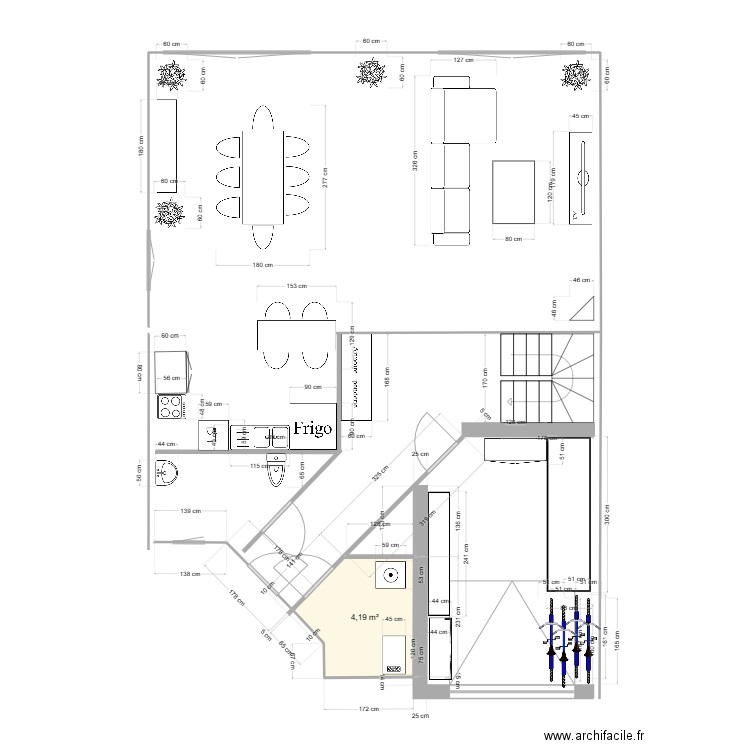 salon. Plan de 1 pièce et 4 m2