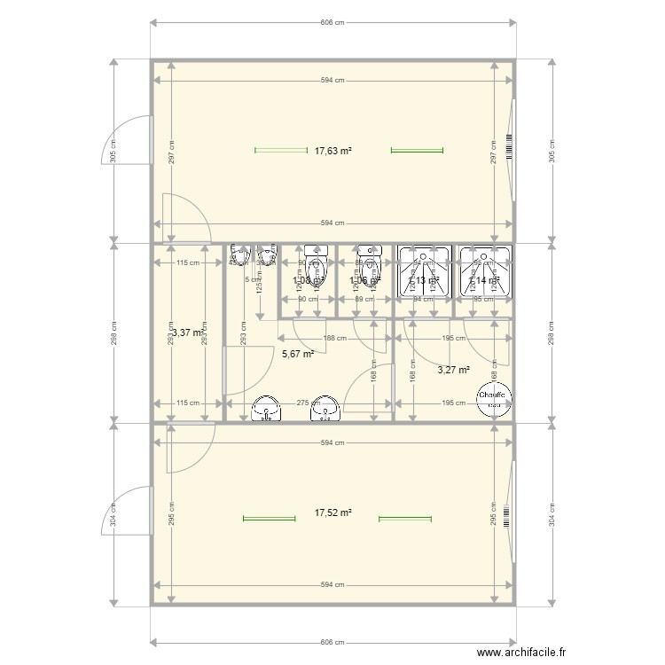 Assemblage WC Douche . Plan de 9 pièces et 52 m2