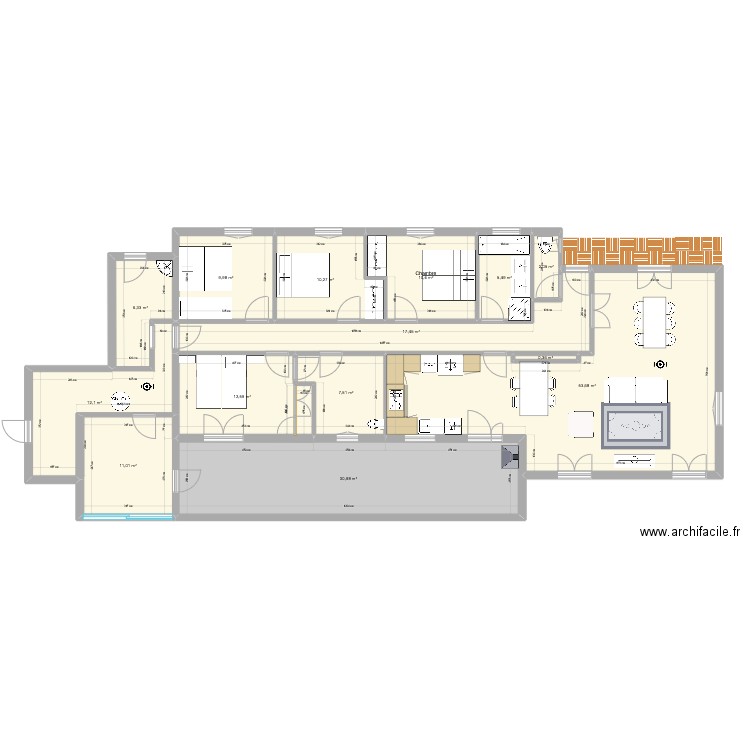 Maison. Plan de 14 pièces et 191 m2