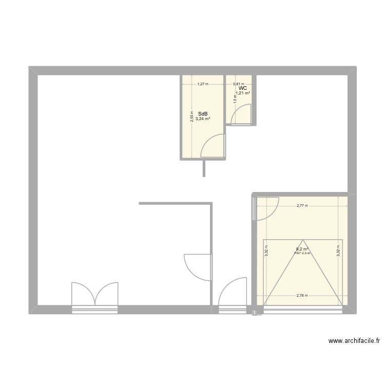 Cuisine 3 Damien. Plan de 3 pièces et 14 m2