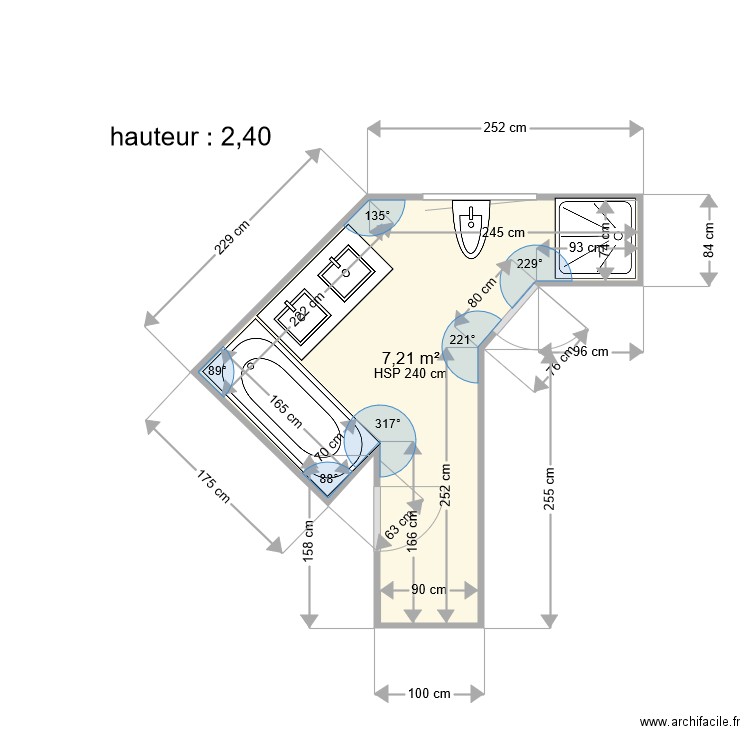  SDB EXISTANT FAURIE. Plan de 1 pièce et 7 m2