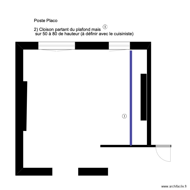 cuisine (poste placo). Plan de 0 pièce et 0 m2