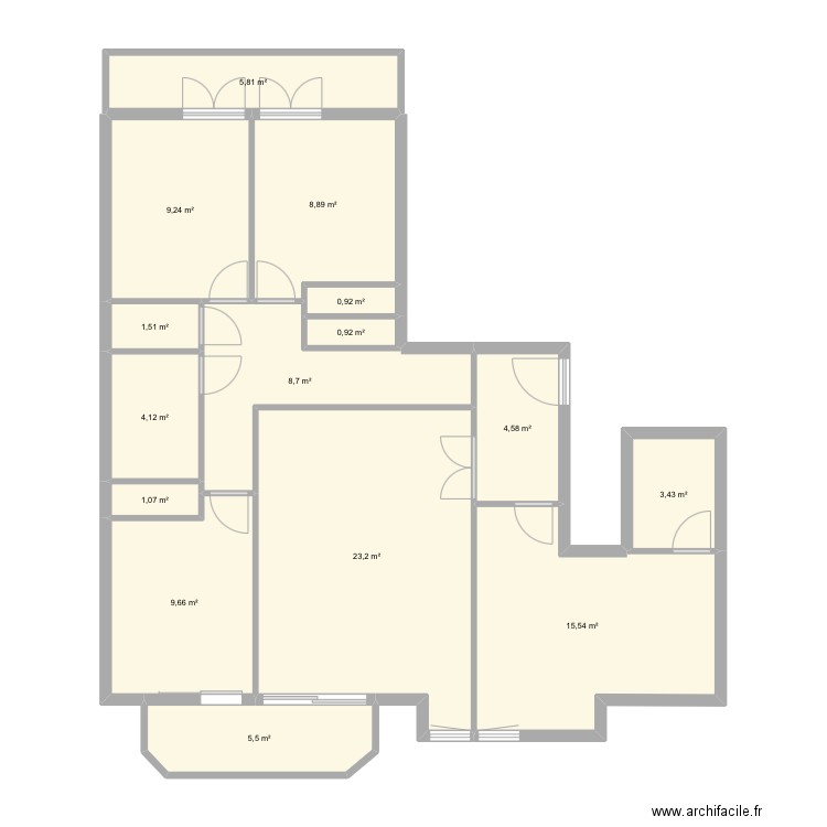 Appart. Plan de 15 pièces et 103 m2