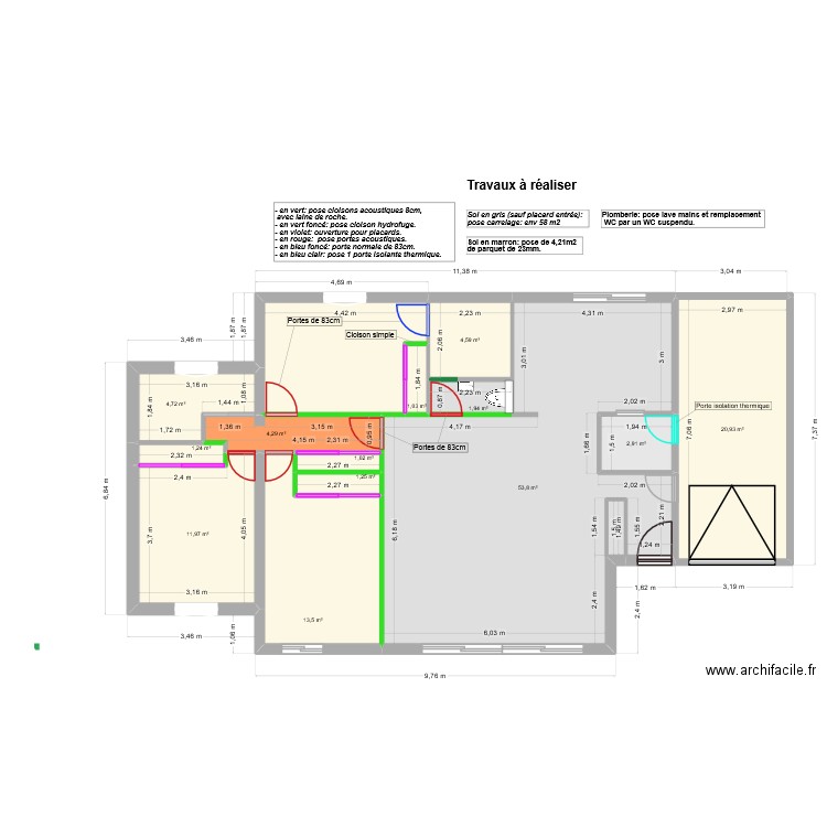 Travaux à réaliser. Plan de 15 pièces et 277 m2