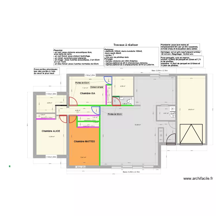 Travaux &agrave; r&eacute;aliser. Plan de 
