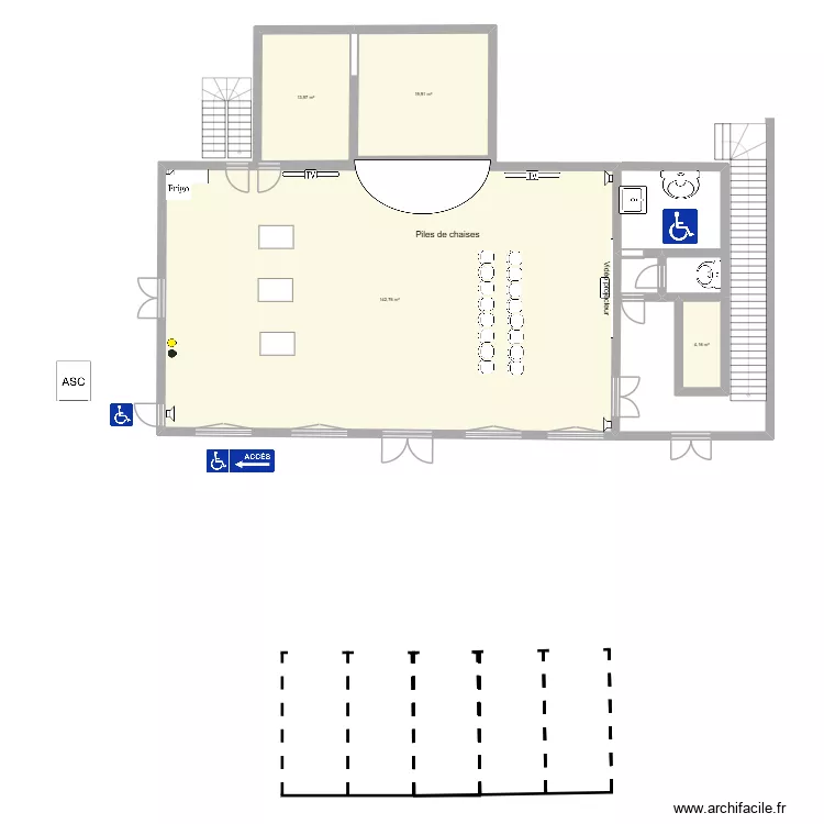 Proudhon 15 chaises. Plan de 4  et 181 m²