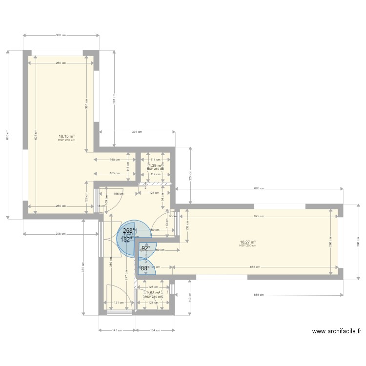 Projet cabinet médical Mairie de Lury en 3 modules de 665 par 3 mètres. Plan de 5 pièces et 49 m2