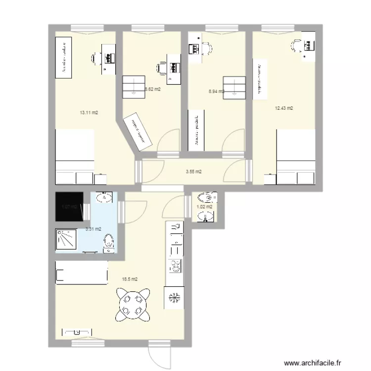  7 ker&uuml;let D&oacute;zsa Gy&ouml;rgy &uacute;t AMENAGEMENT 4 CHAMBRES. Plan de 