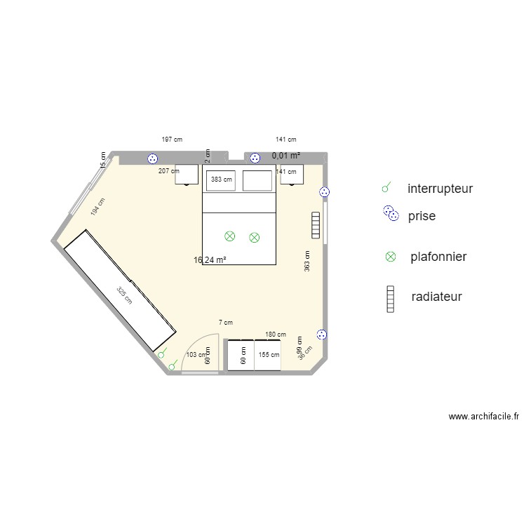 chambrenicole2. Plan de 2 pièces et 16 m2