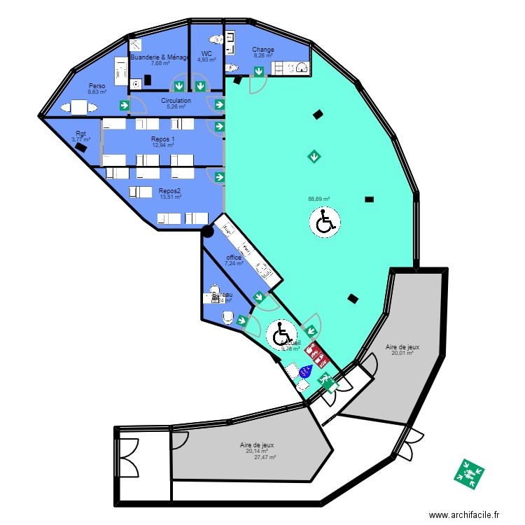 B91P2P rectif jordan evac . Plan de 15 pièces et 244 m2