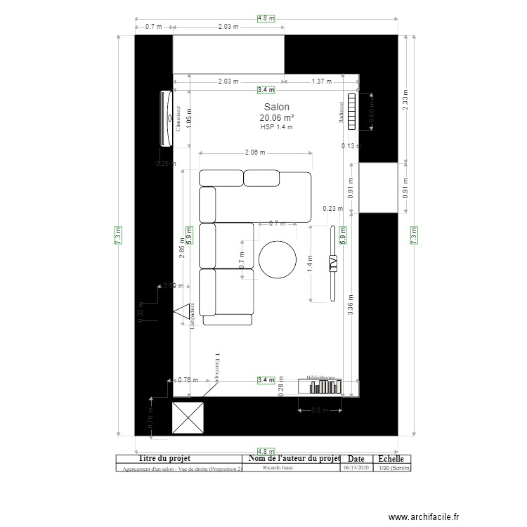 Agencement salon Vue de droite  Proposition 2. Plan de 0 pièce et 0 m2