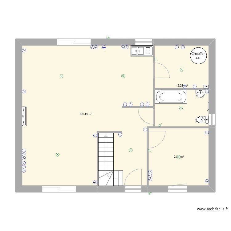 RDC 4. Plan de 3 pièces et 72 m2