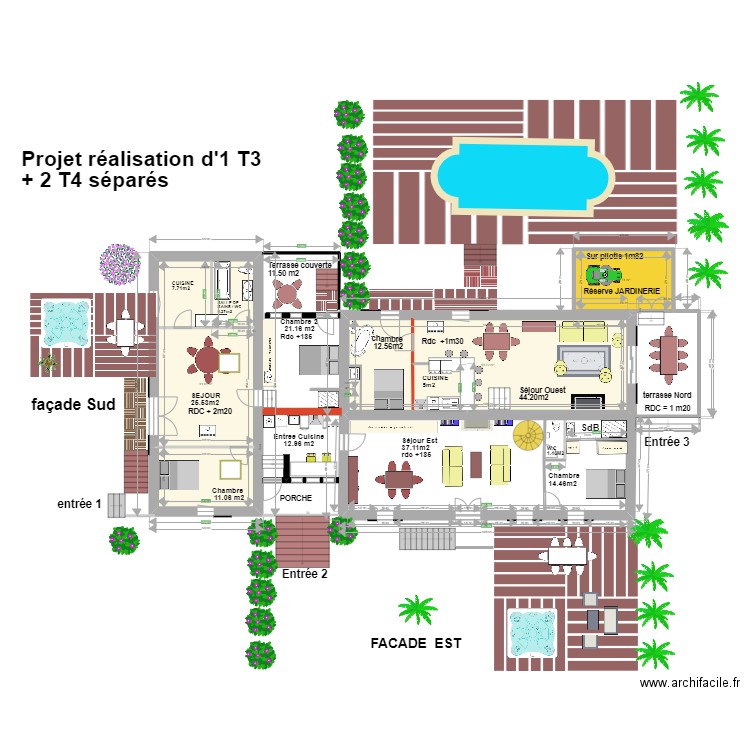 plan transformation en 1T3 et 2 T4 séparés 2 . Plan de 0 pièce et 0 m2