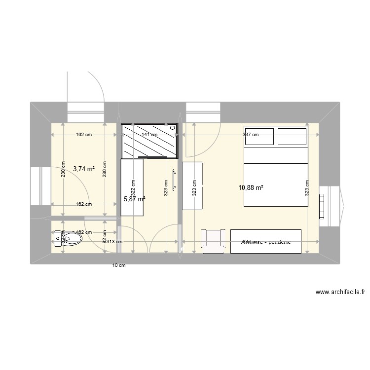 RDC Petit Rezole - Coin Entrée/Parents. Plan de 3 pièces et 20 m2