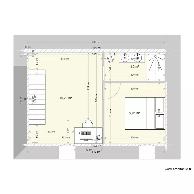 Maison premier etage avec amenagements. Plan de 