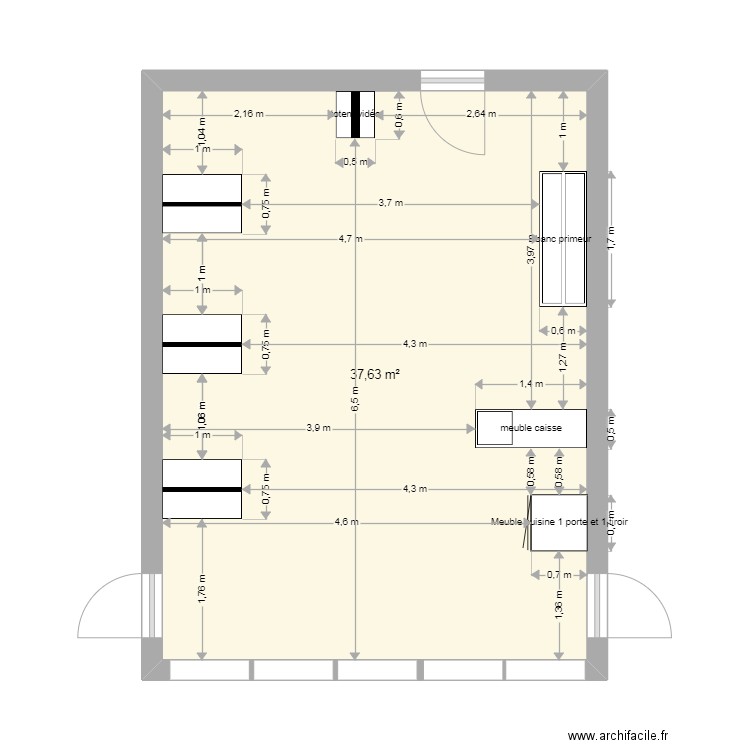 magasin v2. Plan de 1 pièce et 38 m2