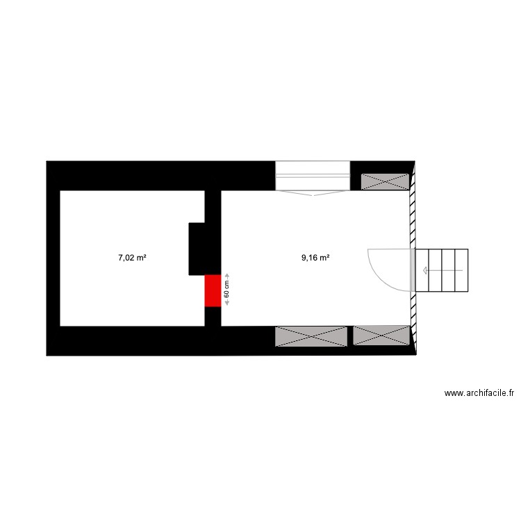 Destruction Rouen R2. Plan de 2 pièces et 16 m2