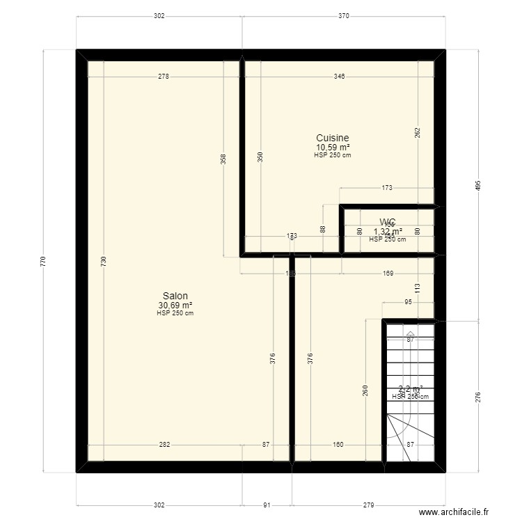 Taverny RdC. Plan de 4 pièces et 45 m2