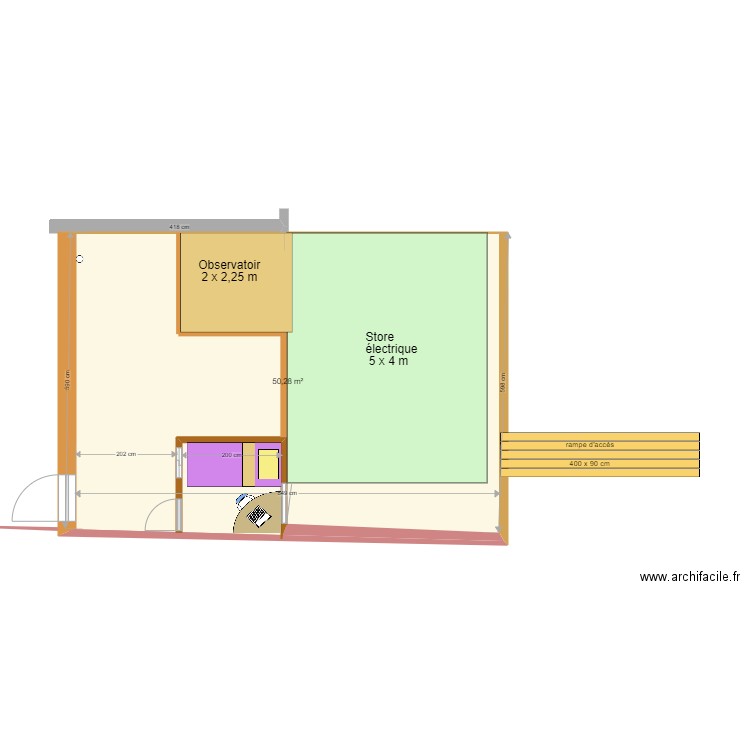  terrasse double stores 01. Plan de 1 pièce et 50 m2