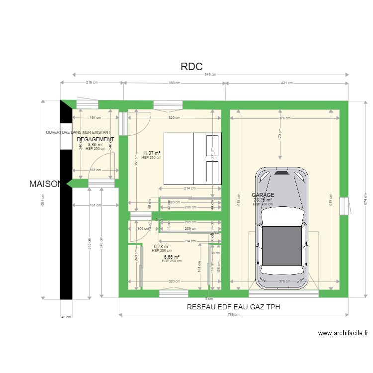 NOUVELLE EXTENSION. Plan de 5 pièces et 46 m2