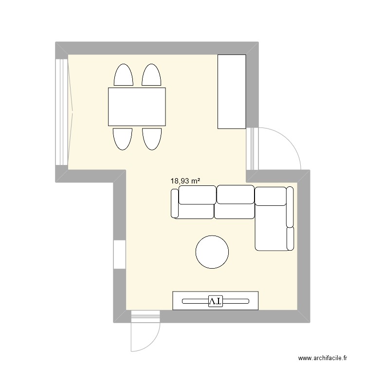 salon. Plan de 1 pièce et 19 m2