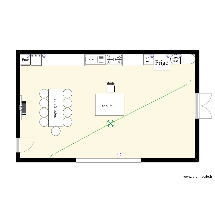 tazm. Plan de 1 pièce et 57 m2