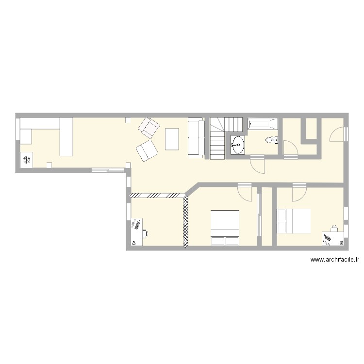 RDC Duplexe. Plan de 8 pièces et 94 m2