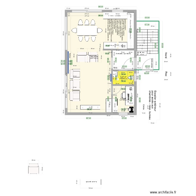 plan rez 3 9 x 6 m DC avec bureau. Plan de 3 pièces et 49 m2