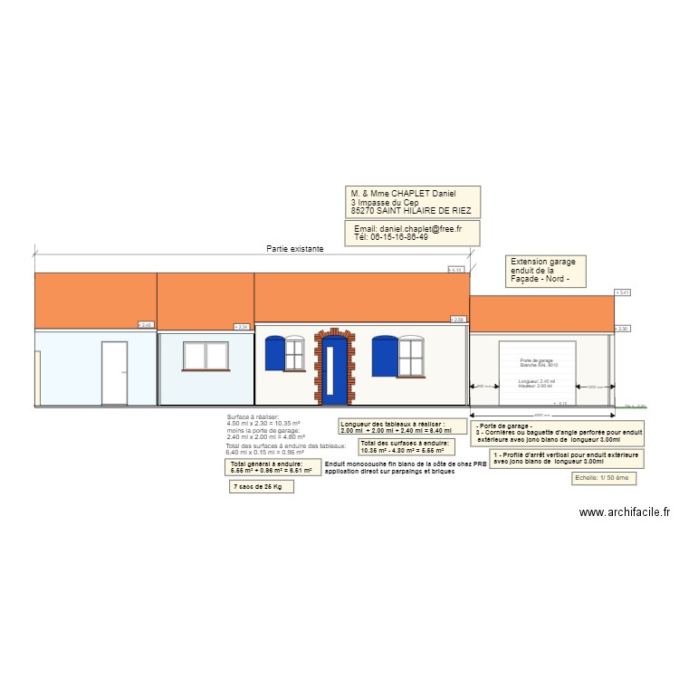 Enduit Garage Façade Nord. Plan de 2 pièces et 24 m2