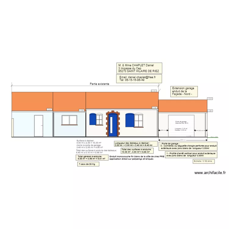 Enduit Garage Fa&ccedil;ade Nord. Plan de 