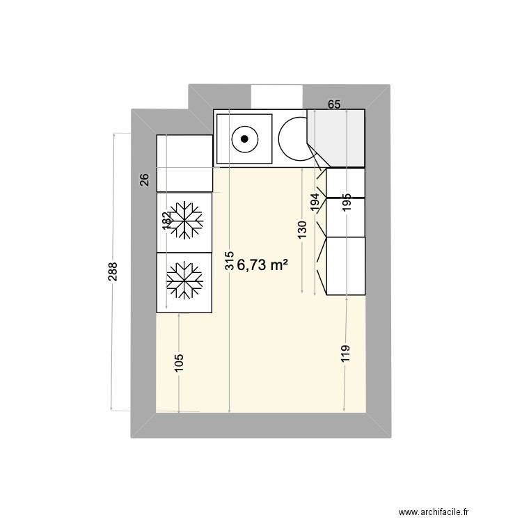 Buanderie. Plan de 1 pièce et 7 m2