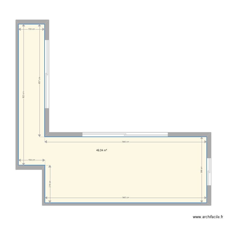 terrasse. Plan de 1 pièce et 49 m2