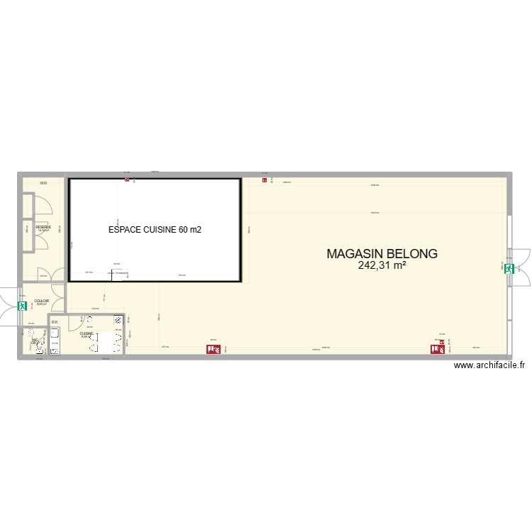 Plan 2D CDC Magasin BELONG V2 vide. Plan de 5 pièces et 273 m2