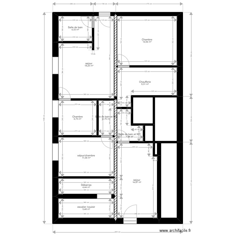 Plan Love room. Plan de 16 pièces et 110 m2