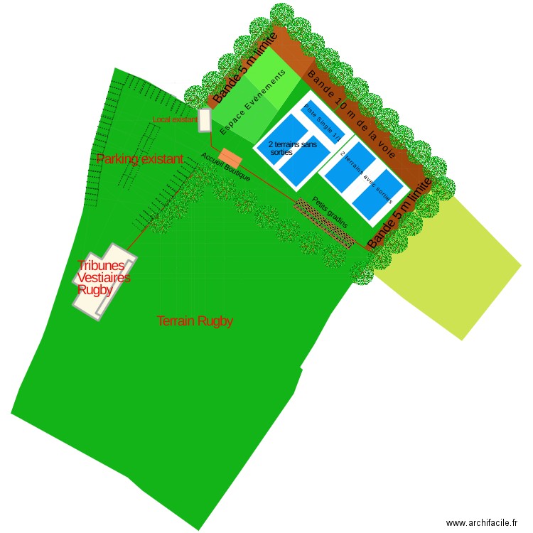Plan implantation terrains padel Beausset Rugby. Plan de 3 pièces et 459 m2