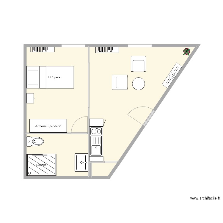 Plan R.P Base. Plan de 5 pièces et 25 m2