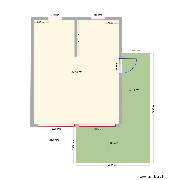 новый крым. Plan de 3 pièces et 38 m2