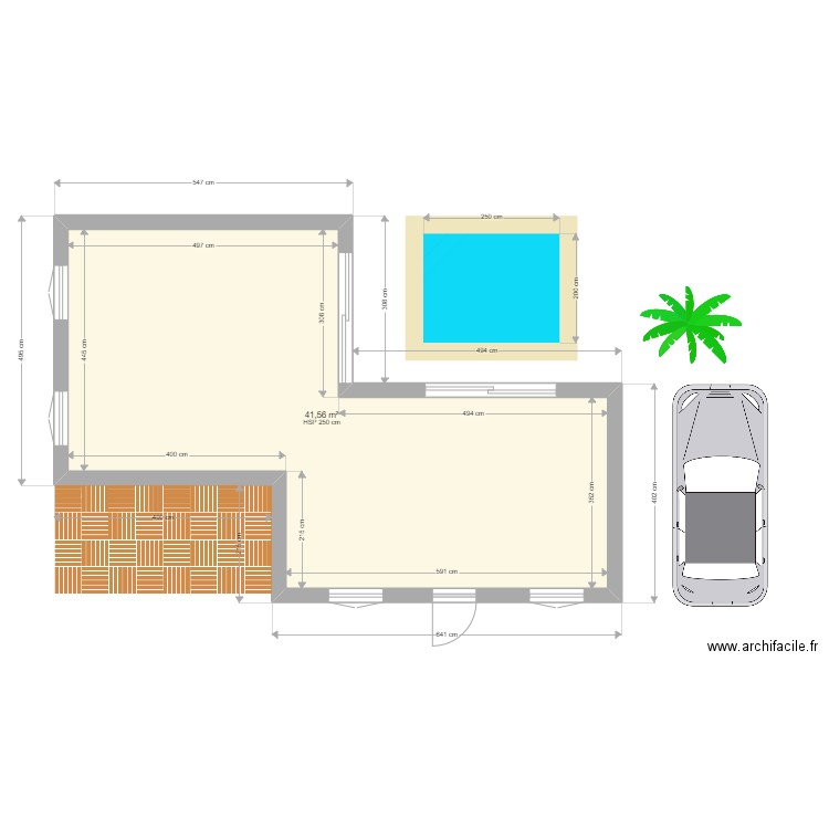 Bungalow. Plan de 1 pièce et 42 m2