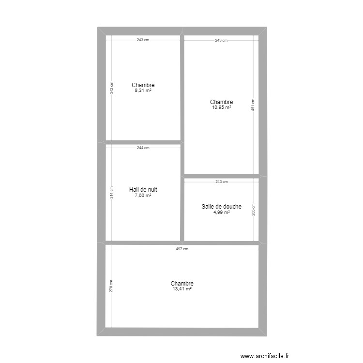 Plan du 1er étage à JSS . Plan de 5 pièces et 45 m2