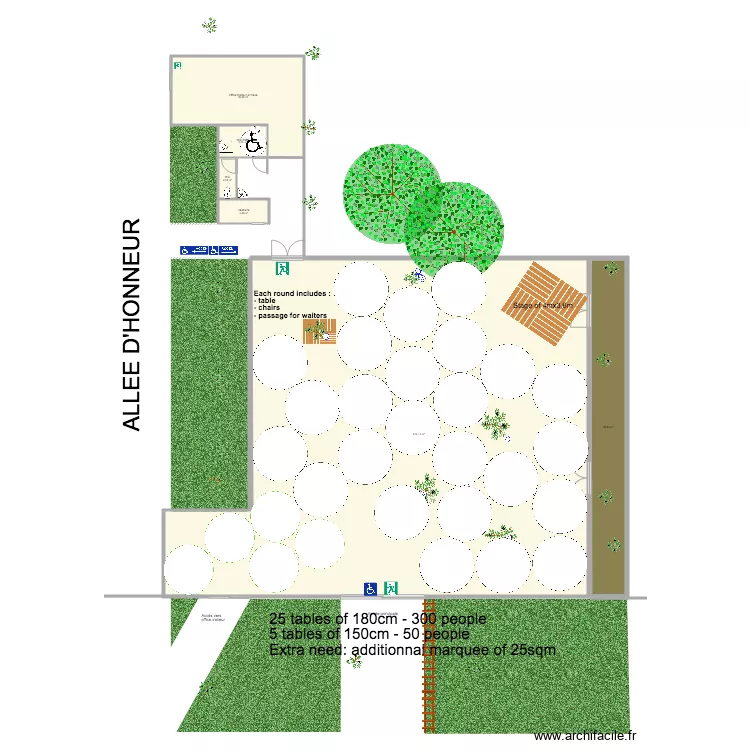 Seated dinner 350 people . Plan de 