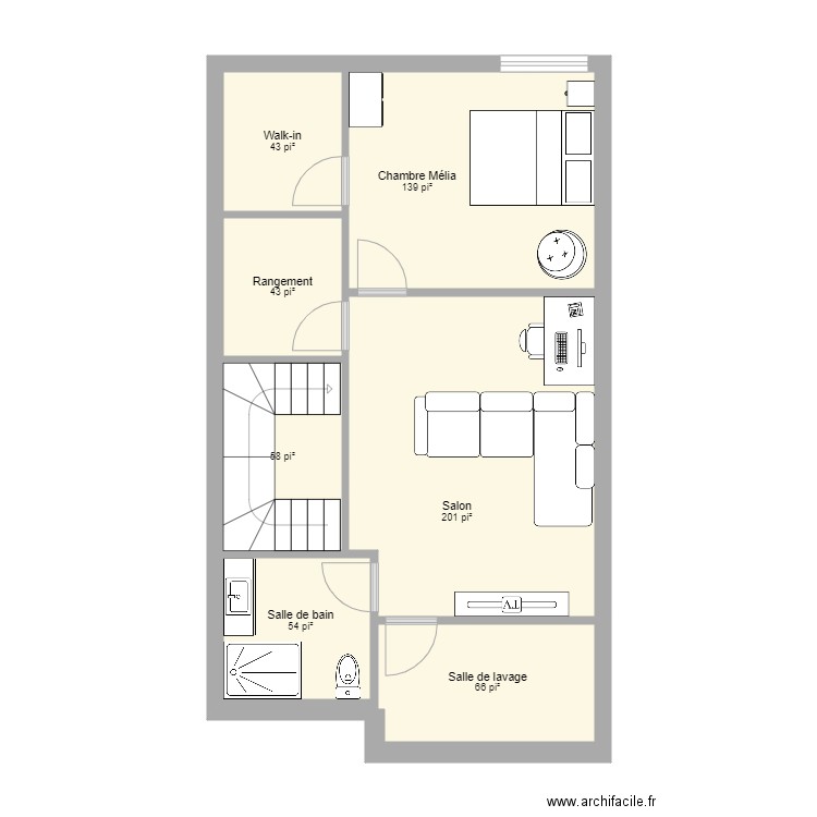 Maison de ville Traversée SOUS SOL. Plan de 7 pièces et 56 m2