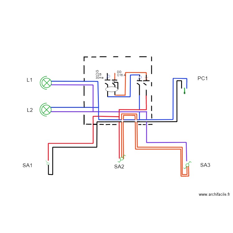 SCEMA MULTIFILAIRE VA ET VIENT ET PRISE ECLAIRAGE. Plan de 0 pièce et 0 m2