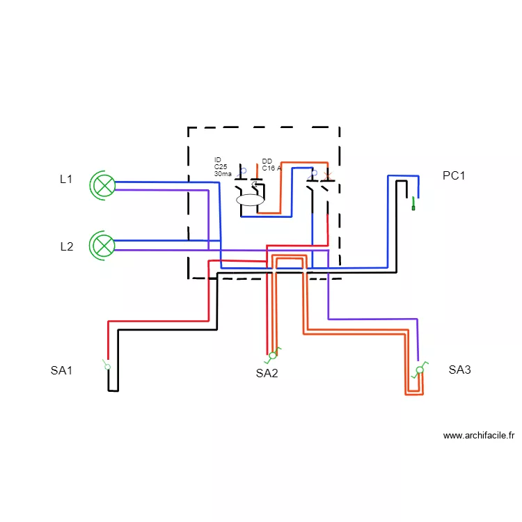 SCEMA MULTIFILAIRE VA ET VIENT ET PRISE ECLAIRAGE. Plan de SCEMA MULTIFILAIRE VA ET VIENT ET PRISE ECLAIRAGE. Plan de