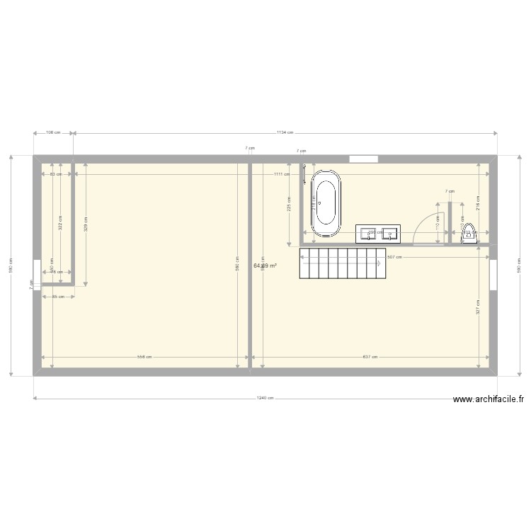 combles aménagés 2. Plan de 1 pièce et 65 m2