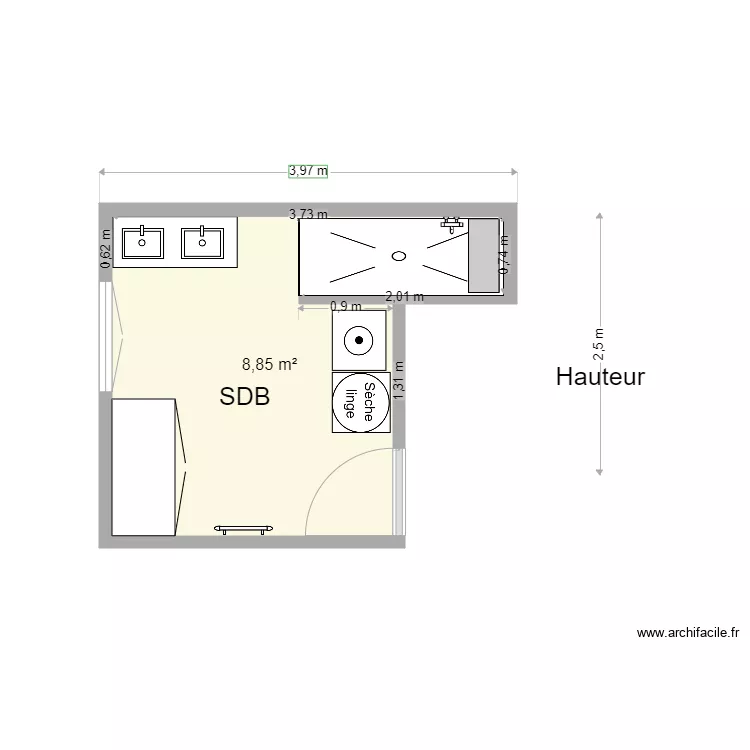 Salle de bains St Pierre. Plan de 