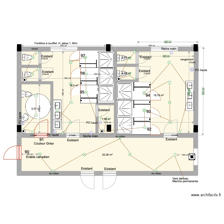 Portes Douches communes  . Plan de 0 pièce et 0 m2