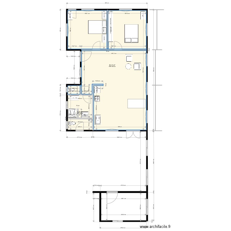 maison 1 . Plan de 2 pièces et 89 m2