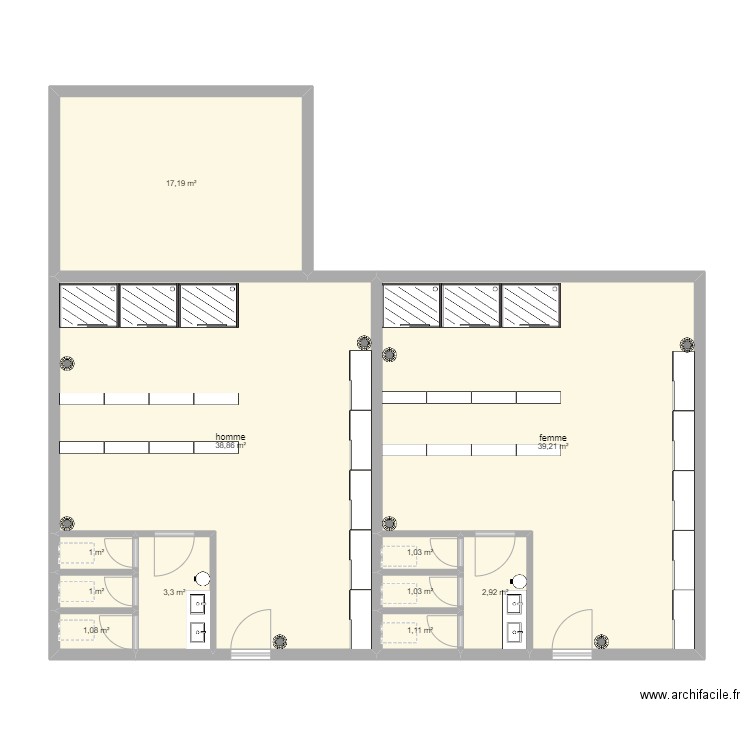 vestiaire. Plan de 11 pièces et 108 m2